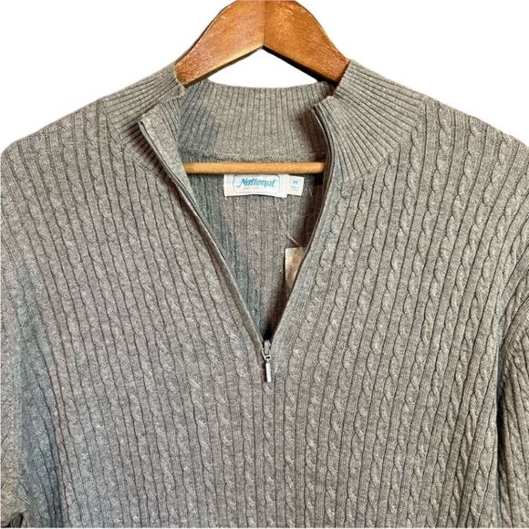 NWT! National grey cable knit 1/4 zip sweater‎ - Picture 2 of 11